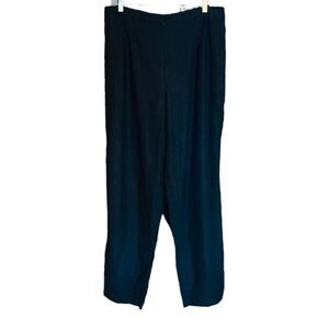 Napa Valley Black Linen Blend Flat Front Elastic Back Straight Leg Pants Size 16